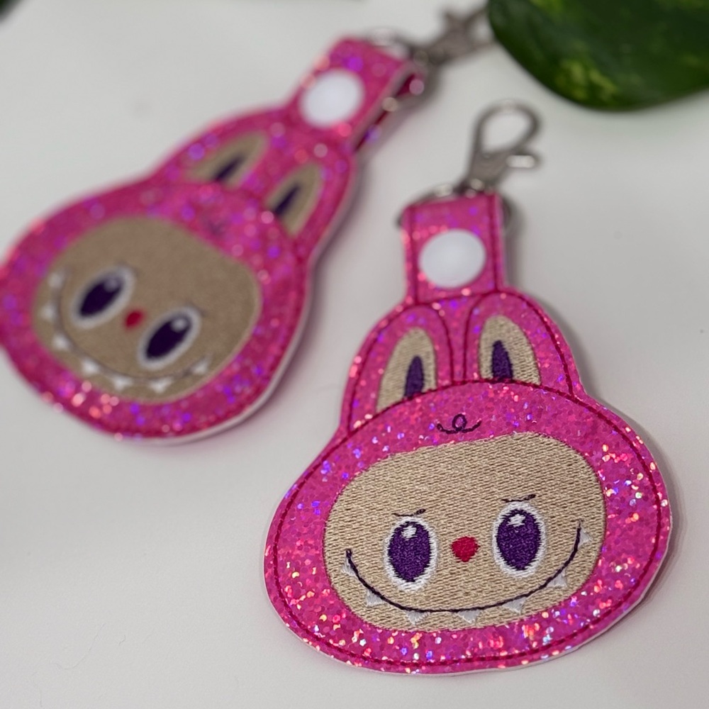 Pink Glitter Labubu Inspired Keychain, Purse Or Backpack Charm